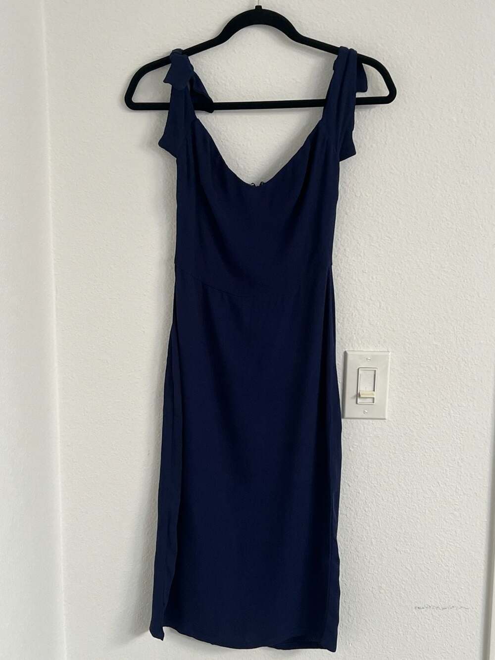 Reformation Ives Mini Dress in Navy Blue Tie Shoulder Cocktail Dress